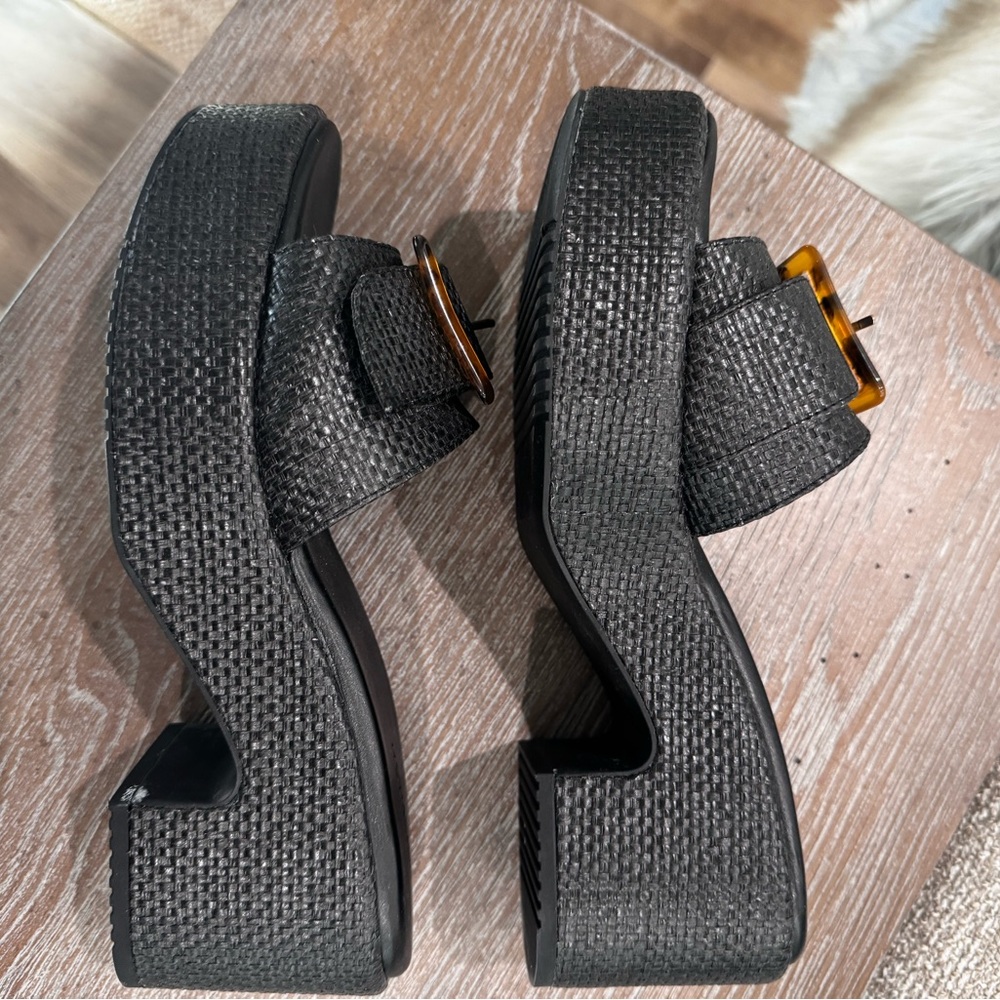 Nordstrom Courtney Black Woven Buckle Platform Slide Sandals Mules 7M - Picture 4 of 5